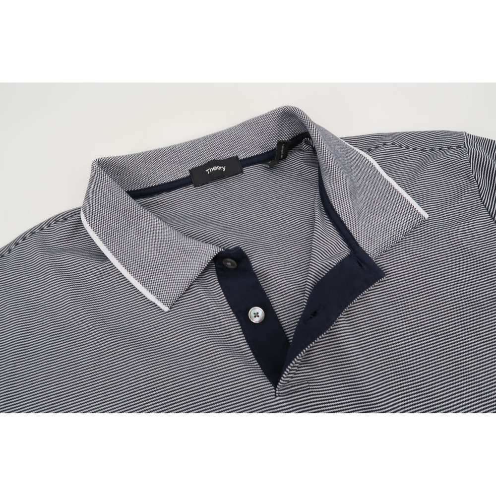 Theory Standard Polo Shirt Mens XL Navy White Current Striped Pima Cotton